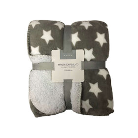 Imagem do produto Manta Poliéster Borreguito 130x160 Azul Escuro com Estrelas