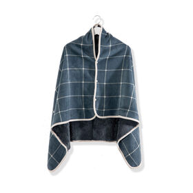 Imagem do produto Manta Poncho 80x134cm Quadrados Azuis e Cinza