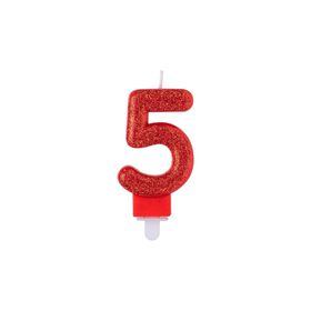 Imagem do produto Vela de Aniversário Nº5 9cm Vermelha Glitter 