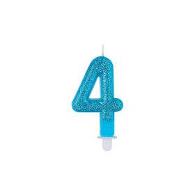 Imagem do produto Vela de Aniversário Nº4 9cm Azul Glitter 