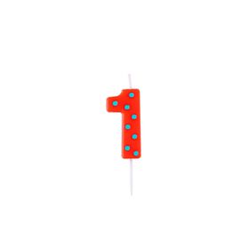 Imagem do produto Vela de Aniversário Nº1 7cm Vermelha e Azul Dots & Stripes 
