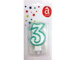 vela de aniversário actuel branco com rebordo azul número 3 product image