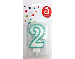 vela de aniversário actuel branco com rebordo azul número 2 product image