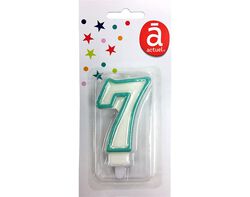 vela de aniversário actuel branco com rebordo azul número 7 product image