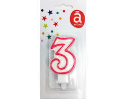 vela de aniversário número 3 actuel branco com rebordo colorido product image