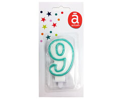 vela de aniversário actuel branco com rebordo azul número 9 product image