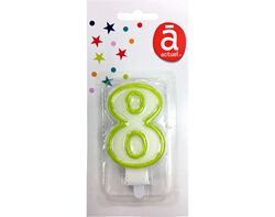 vela de aniversário actuel branco com rebordo verde número 8 product image