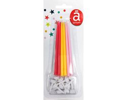 Imagem do produto velas finas de aniversário actuel vermelho. amarelo e rosa pack 12 unidades