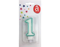 vela de aniversário actuel branco com rebordo azul número 1 product image