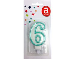 vela de aniversário actuel branco com rebordo azul número 6 product image
