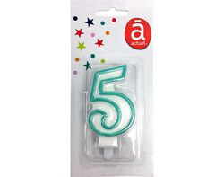 vela de aniversário actuel branco com rebordo azul número 5 product image