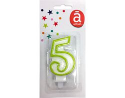 vela de aniversário actuel branco com rebordo verde número 5 product image