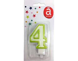 vela de aniversário actuel branco com rebordo verde número 4 product image