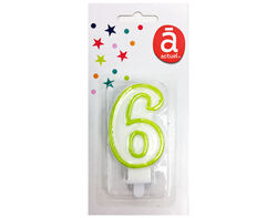 vela de aniversário actuel branco com rebordo verde número 6 product image