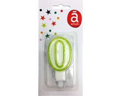 vela de aniversário actuel branco com rebordo verde número 0 product image