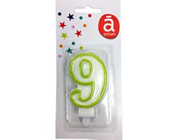 vela de aniversário actuel branco com rebordo verde número 9 product image