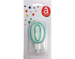vela de aniversário actuel branco com rebordo azul número 0 product image