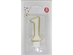 Imagem do produto vela aniversário nº 1 actuel branco c/reb dourado