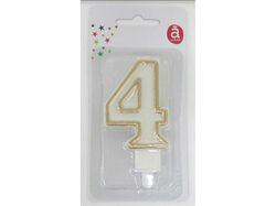 Imagem do produto vela aniversário nº 4 actuel branco c/reb dourado