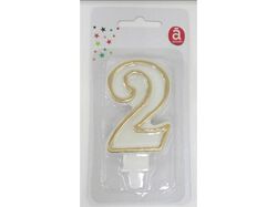 Imagem do produto vela aniversário nº 2 actuel branco c/reb dourado