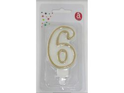 Imagem do produto vela aniversário nº 6 actuel branco c/reb dourado