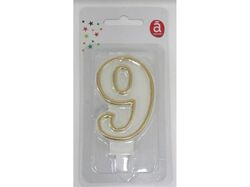 Imagem do produto vela aniversário nº 9 actuel branco c/reb dourado
