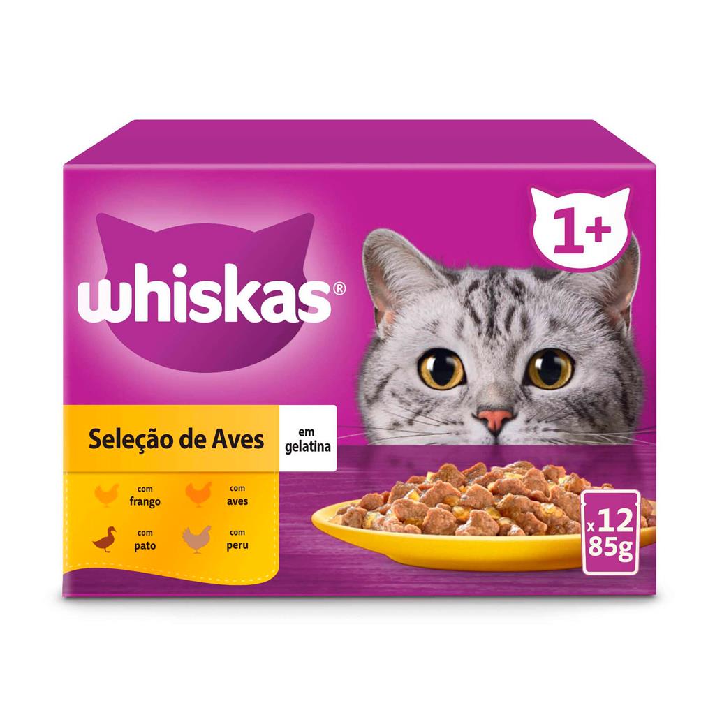 Imagem do produto Whiskas comida húmida para gatos adultos seleção aves em geleia multipack 4x12x85g